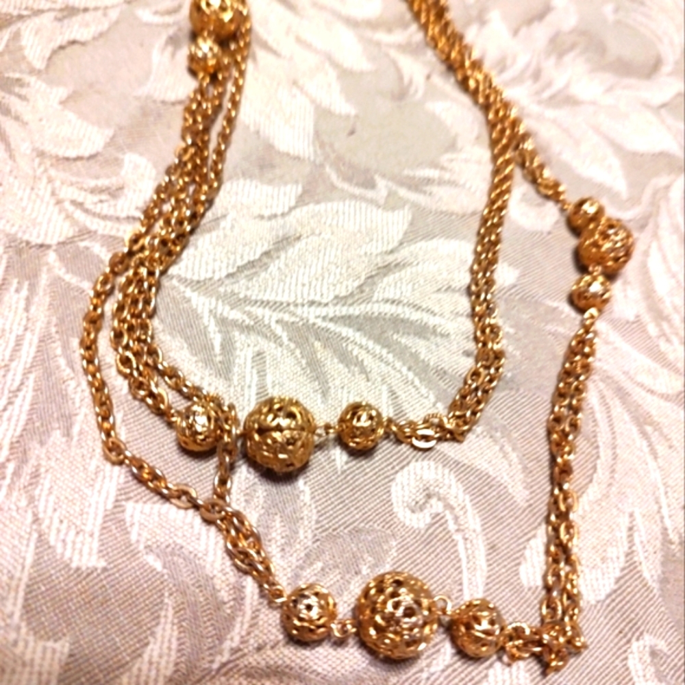 ⚜️🌹⚜️ Gorgeous Vintage Gold Filigree Ball Draping Necklace - Picture 4 of 6